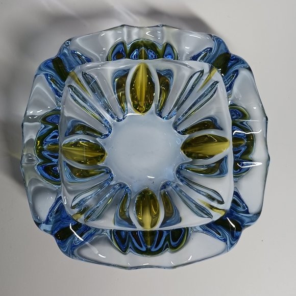 Art Glass Murano Style Light Blue and Yellow Cigar Ashtray - Picture 6 of 7